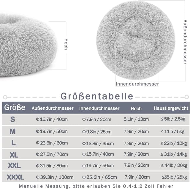 Detalle de Nepfaivy Katzenbett Hundebett Flauschig Rund (Donut) – M, hellgrau, waschbar