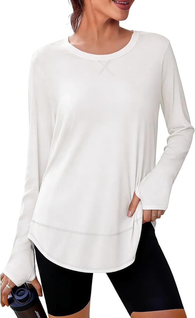 Detalle de Terecey maglietta sportiva donna girocollo con mezza zip e pollice foro (maniche lunghe)