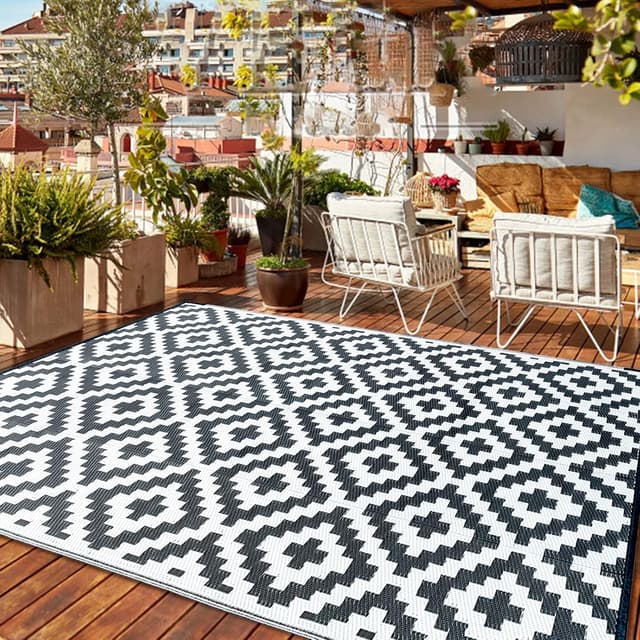 Detalle de CHOSHOME Tapis d’extérieur résistant 180 x 270 cm (polypropylène recyclé) pour terrasse, jardin et balcon