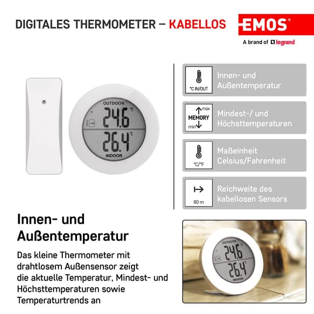 Thumbnail 1 de EMOS Termómetro digital inalámbrico 80 m