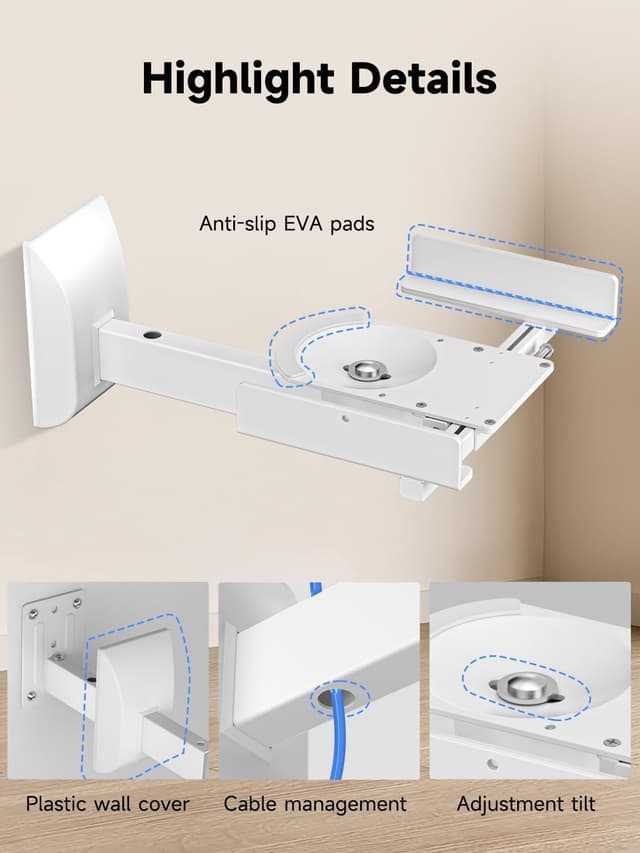 Detalle 2 de Suptek SPM201LW Small Dual Side Clamping Bookshelf Speaker Wall Mount Bracket (up to 25kg)
