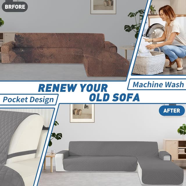 Detalle 2 de Ystyle Copridivano 2 posti con penisola reversibile, angolare impermeabile antiscivolo (210 cm) grigio chiaro