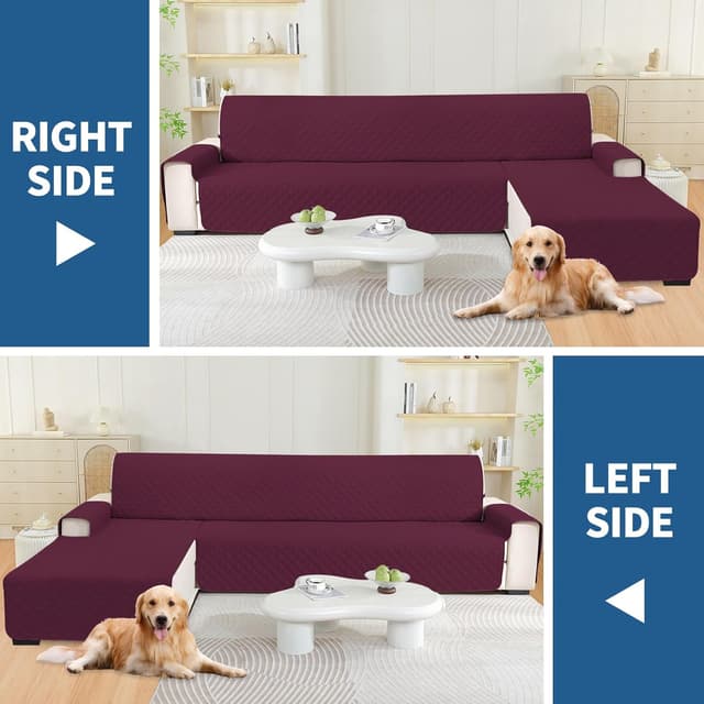 Detalle 2 de YSTELLAA housse imperméable réversible de canapé d’angle 2 places avec accoudoirs (bordeaux)