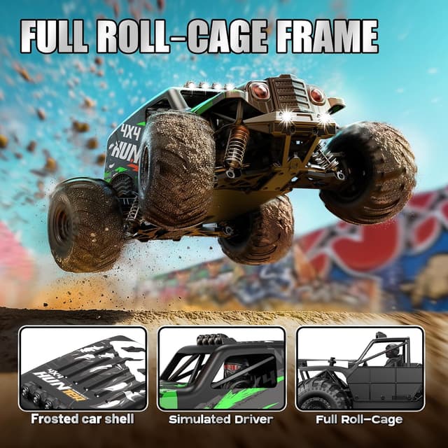 Detalle de Womaqu Macchina RC telecomandata 1:14 4WD 40+ km/h con 2 batterie 7.4V 1300mAh e 2 set di pneumatici