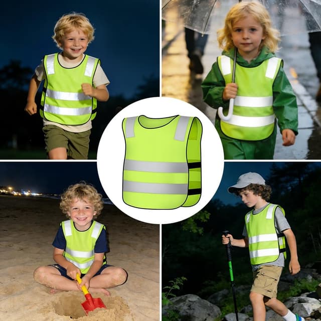 Detalle 2 de AYBUY 2 gilet di sicurezza rifrangenti per bambini (2 pezzi) con bande ad alta visibilità