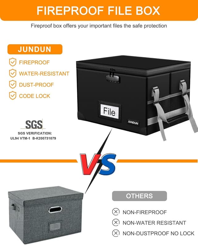 Thumbnail 4 de JUNDUN File Box fireproof A4 organiser with lock