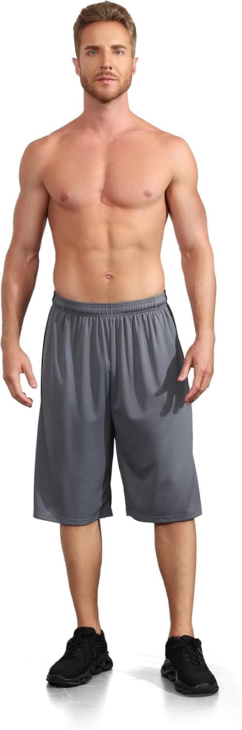 Detalle de LukBerd Men’s Long Athletic Shorts for Basketball & Gym (Camo, Quick-Dry with Pockets)