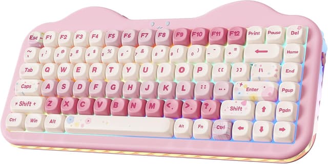 Detalle de YUNZII C75 Wireless Mechanical Keyboard (75% Hot-Swappable, Gasket, BT5.0/2.4G/USB-C) – Pink Candy Linear