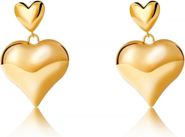 Detalle de BUEMMR boucles d’oreilles pendantes en forme de cœur plaqué or 18 carats en acier inoxydable