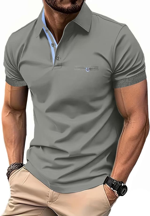 Thumbnail 6 de LIUPMWE Herren-Poloshirt aus Baumwolle mit Kontrastdesign für Sommer & Sport