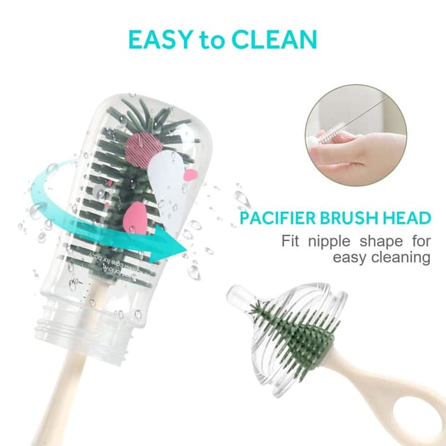 Detalle de Vicloon Baby Flaschenbürste Set mit Aufbewahrungsständer – silikonfreie Babyflaschenbürste BPA-frei (Grün)