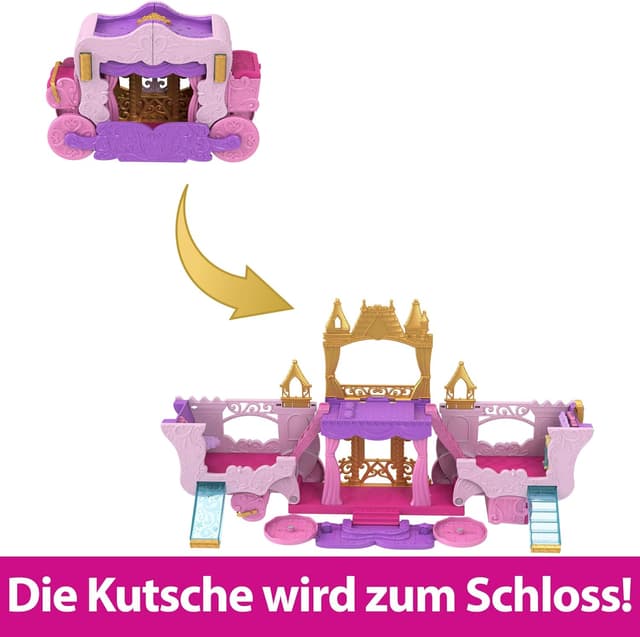 Detalle de Mattel Disney Princess Verwandlungs-Spielset Kutsche zu Schloss (HWX17) mit kleiner Puppe Aurora
