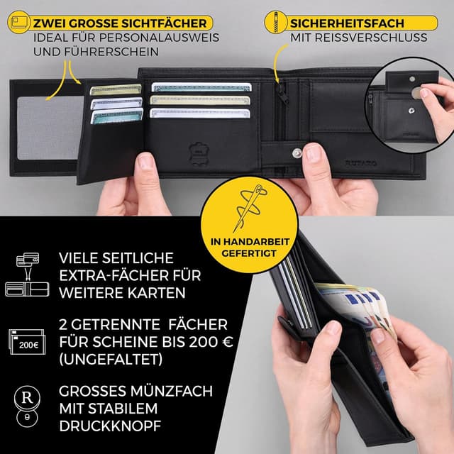 Thumbnail 3 de RUTAKO Leder Geldbörse Herren RFID Schutz, groß
