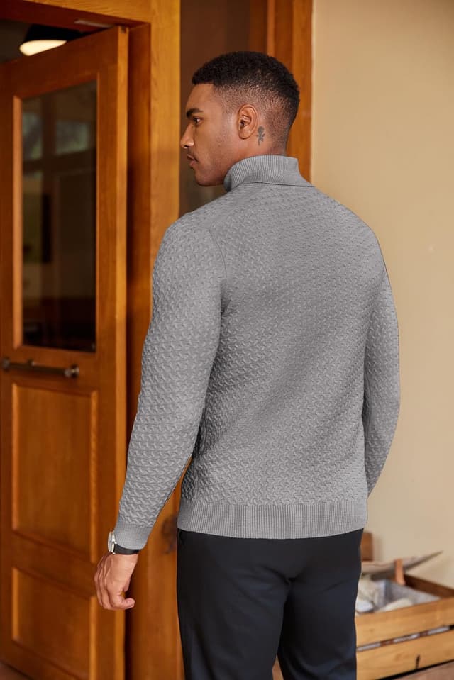 Detalle 2 de COOFANDY pull col roulé homme tricoté doux à manches longues