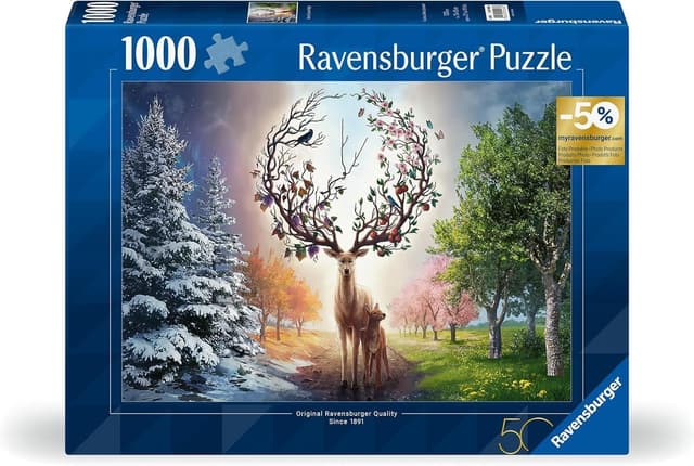 Detalle de Ravensburger Puzzle 1000 Pezzi 50° Anniversario: Il Cervo Magico e le Quattro Stagioni (70 x 50 cm)