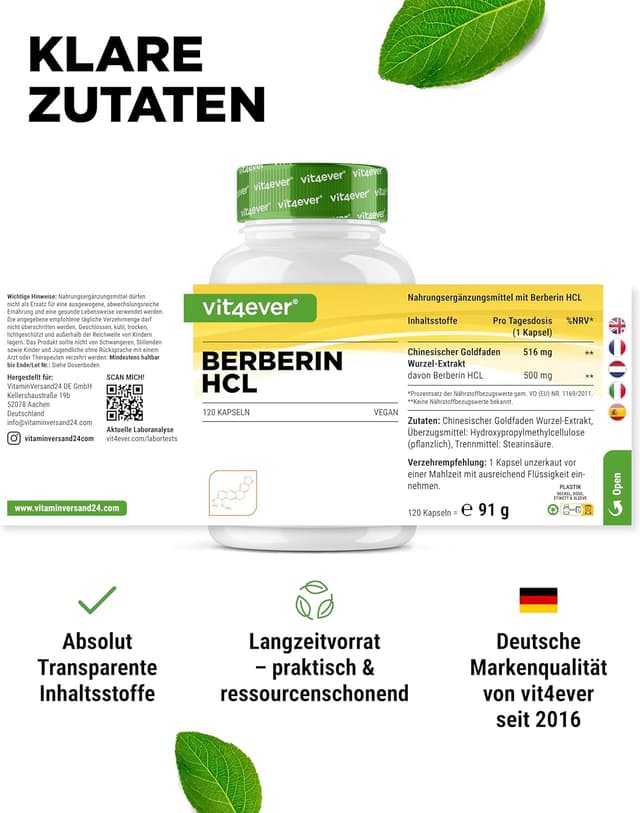 Thumbnail 4 de vit4ever Berberin HCL Extrakt 500 mg Kapseln