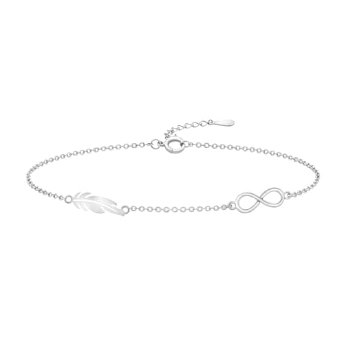 Detalle de Sofia Milani Pulsera en plata de ley 925 con colgante pluma infinito (cierre ajustable) – B0172