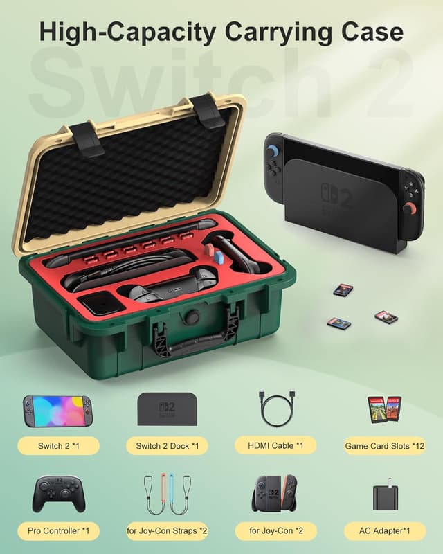 Detalle de STARTRC GAMES Hard Carrying Case for Nintendo Switch 2 (2025) – Waterproof travel case for console, Pro Controller & accessories