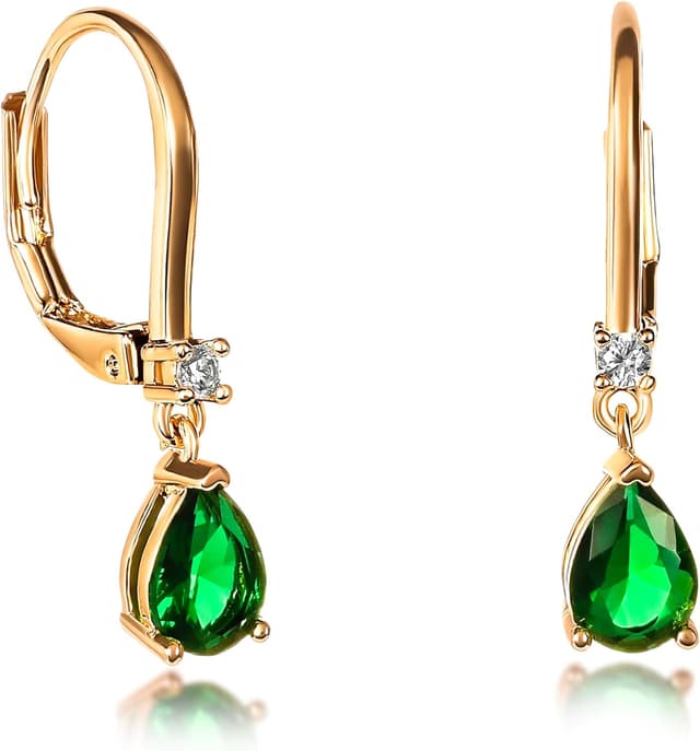 Detalle de Zavana Petites Boucles d’Oreilles Pendantes goutte vertes (argent ou or) pour femme et jeune fille