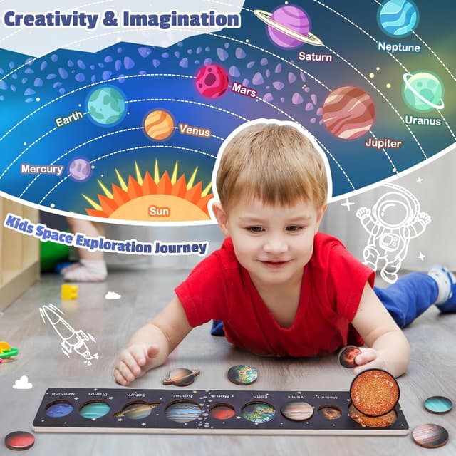 Detalle 2 de WhizWinks Solar System Wooden Puzzle for 3–7 Year Olds (Montessori-inspired space matching game)