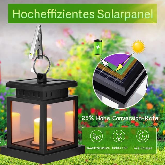 Detalle de Tceapoo Solar-Laterne außen mit LED-Kerze (2er-Set) – wasserdicht, warmweißes Flackern für Balkon, Terrasse & Garten