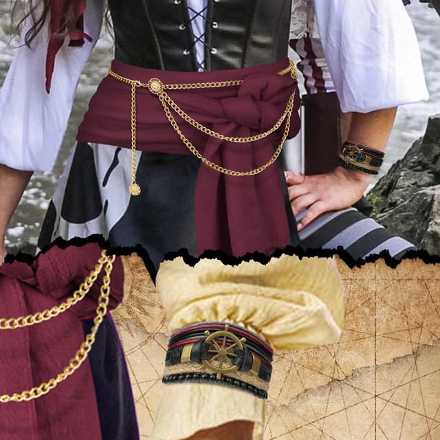 Detalle 2 de Alaoo Kit Accessori Pirata da Capitano: bandana e cintura regolabili per costume