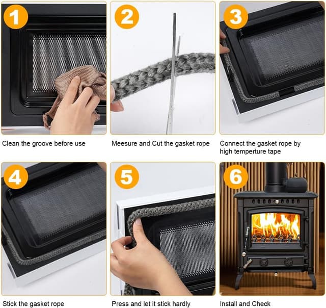 Detalle de flintronic Guarnizione per porta stufa a pellet in fibra ignifuga (Φ14 mm x 2,5 m) grigio