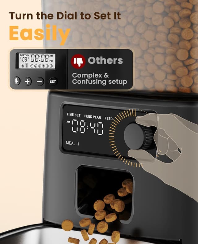 Detalle de oneisall Alimentatore automatico per gatti da 3,5 L con timer programmabile e ciotola in acciaio inox