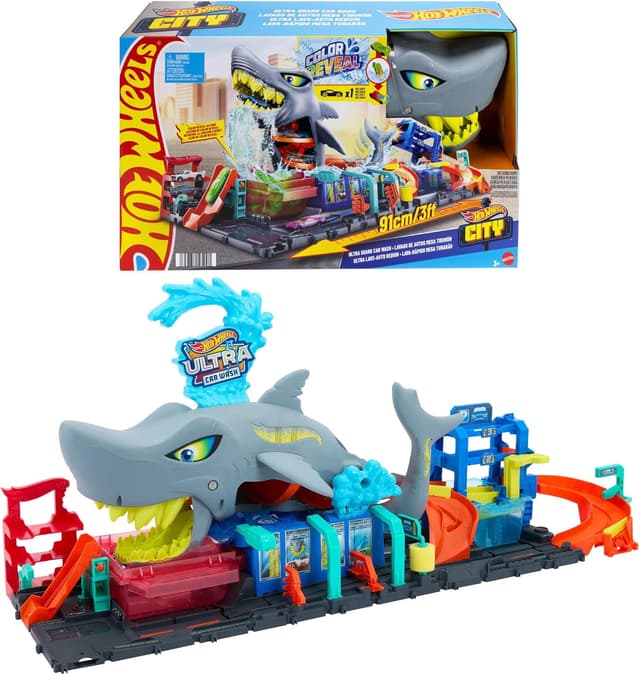Detalle de Hot Wheels City “Let's Race” - Túnel de lavado con tiburón 🦈