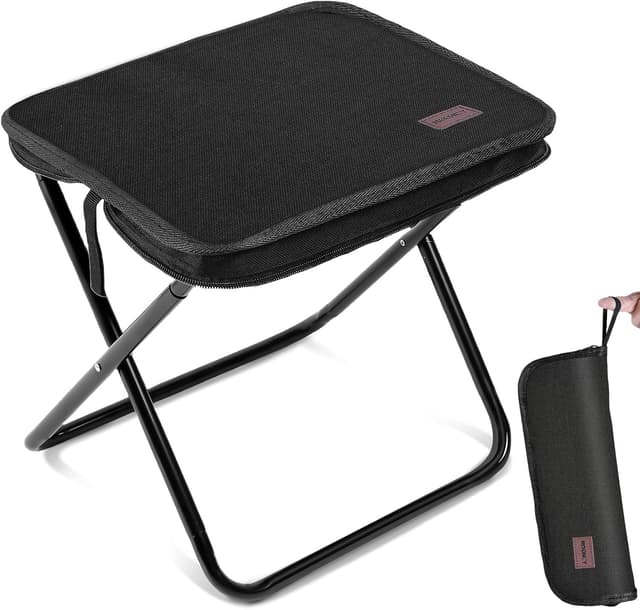 Detalle de MOONCY Camping Stool Folding Mini Chair (33×26.5×32cm), Lightweight Collapsible Stool up to 120kg, Black