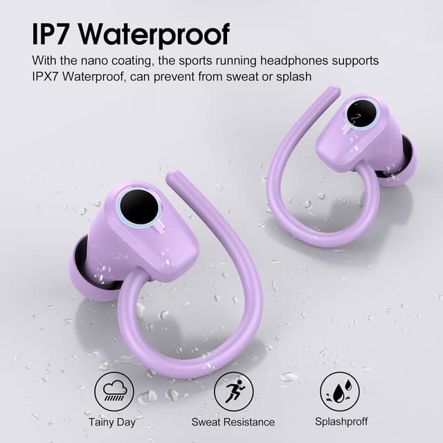 Detalle 1 de Poounur Wireless Earbuds (Bluetooth 5.3) with 4 EN C Noise-Cancelling Mic, 50H Playtime, Purple
