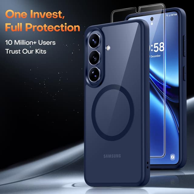 Detalle de TAURI Magnetic case for Samsung Galaxy S26 with MagSafe support and 9H tempered glass, Blue