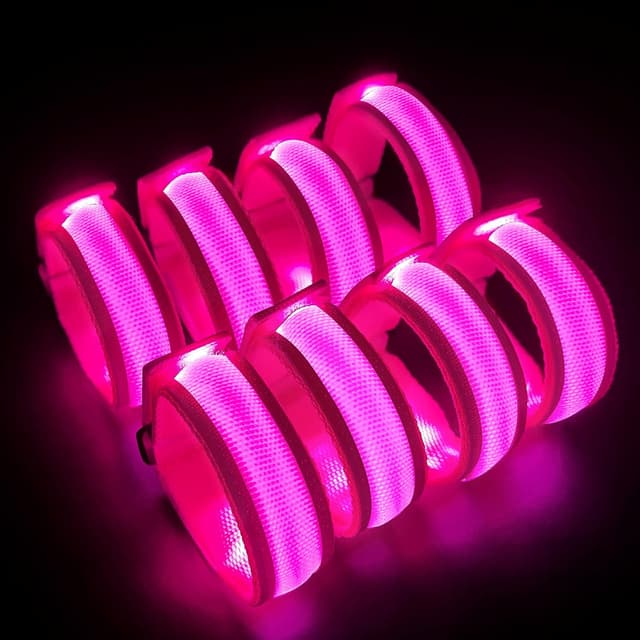 Detalle de KIRALUMI 8 Pack LED Glow Bracelets (Pink) – Light-Up Wristbands for Halloween, Concerts, Festivals & More