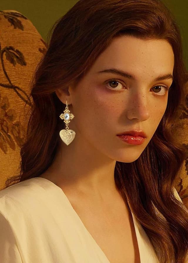 Detalle de LILIE&WHITE Damen-Hängeohrringe im Herz-Design (Gold/Silber), hypoallergen & anlaufsicher