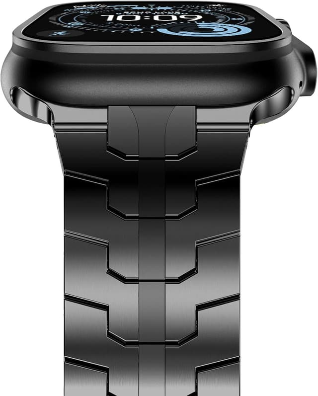 Detalle de NewWays Grade 2 Titanium Metal Link Strap for Apple Watch Ultra 1/2/3 (49mm) in Black