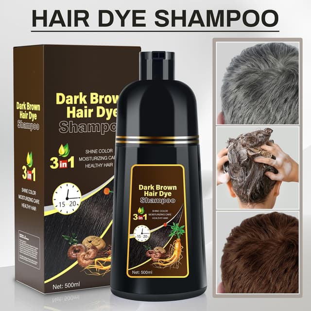 Detalle de Cosmpro Dark Brown Natural Hair Dye Shampoo 3 in 1 (Gray Coverage) — Unisex, 16.9 fl oz/500 mL