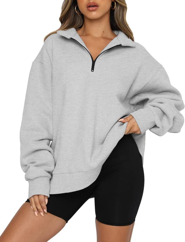 Detalle de CHICZONE Women’s oversized quarter-zip sweatshirt pullover with pocket