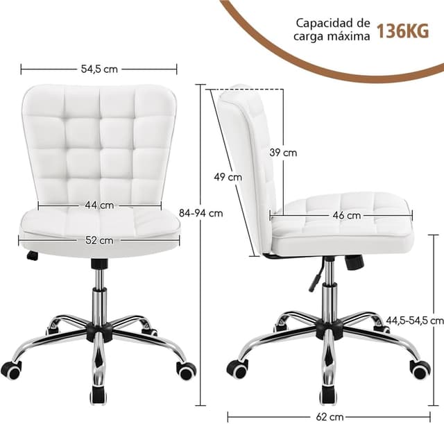 Detalle de Yaheetech Silla de Oficina sin Reposabrazos 39cm