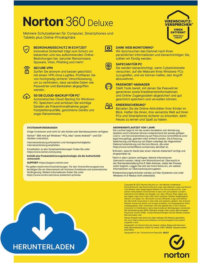 Detalle de Norton 360 Deluxe 2026 – 2 Jahre Prepaid-Abo für 5 Geräte (Aktivierungscode per E-Mail)