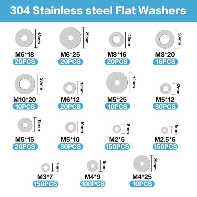 Detalle de VARHHUXHA 746-piece stainless steel flat penny washers set (M2–M10)