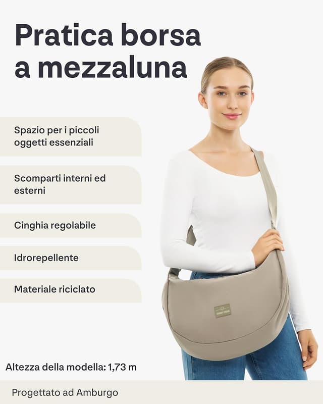 Detalle de Johnny Urban Ally Large Borsa a Tracolla Donna e Uomo Grigio: mezzaluna crossbody idrorepellente