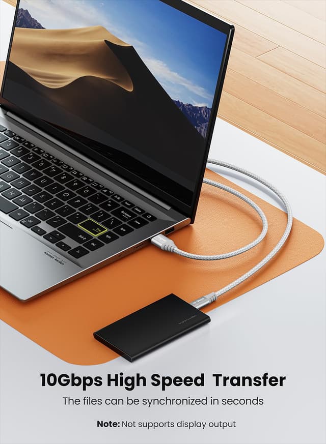 Detalle 2 de Fasgear USB C Cable 3.2 Gen 2 (USB A to Type C) with 10Gbps data and 3A fast charge – 1.5m Grey