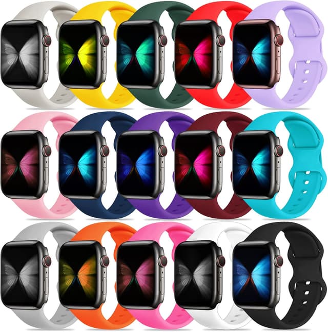 Detalle de Tiorecime 15-pack silicone Apple Watch strap compatible (42mm, 44mm, 45mm, 46mm, 49mm)