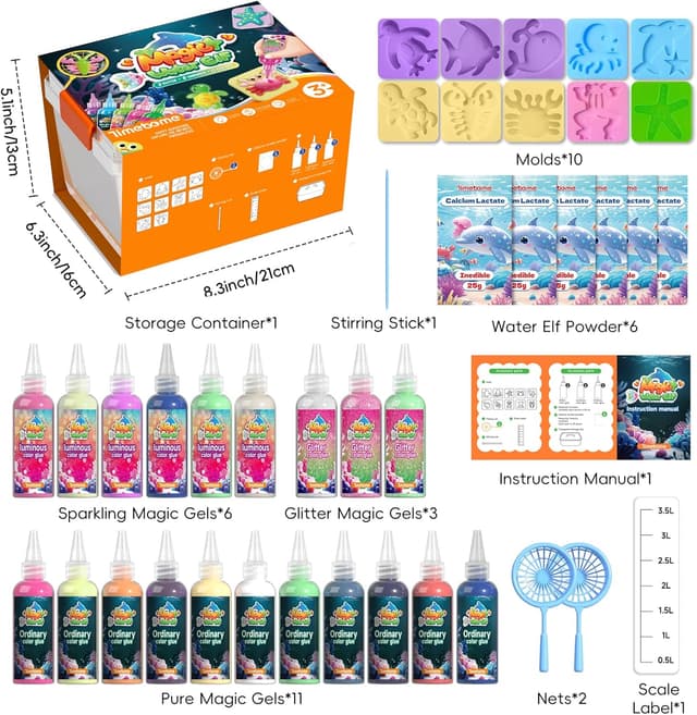Detalle de Timetome Magic Water Elf Toy Kit for Kids (20 Gels + 10 Molds) — DIY Squishy Maker with Glitter & Glow Gels