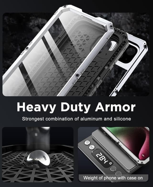 Detalle de Beeasy Robust Series iPhone 15 Waterproof Heavy Duty Case (Silver) – full-body shockproof armour cover