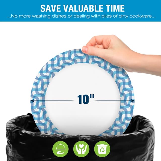 Detalle 2 de Ginkgo 100-Count 10-Inch Paper Plates (Heavy-Duty, Thickened) for Holiday, Party, Picnic & Everyday