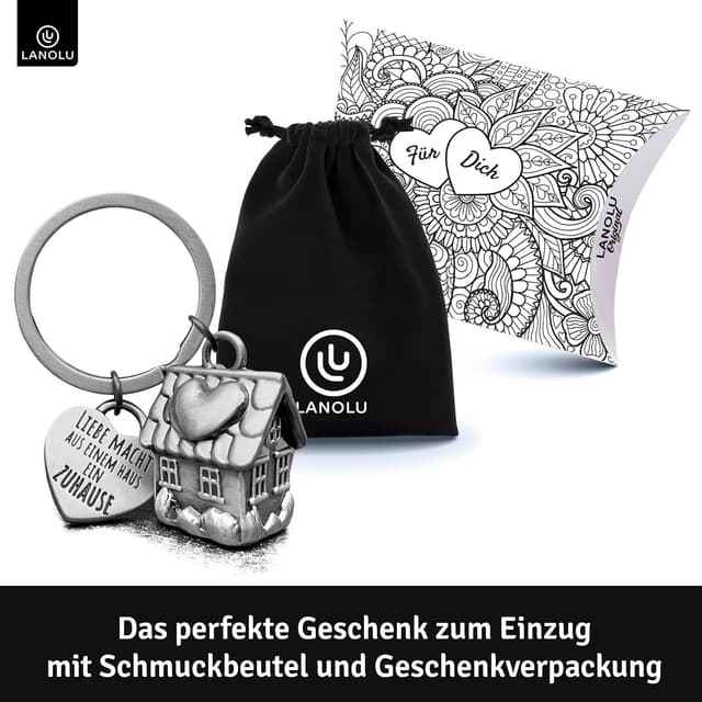 Detalle 2 de LANOLU Portachiavi mini casa vintage in metallo argento “argento vintage”