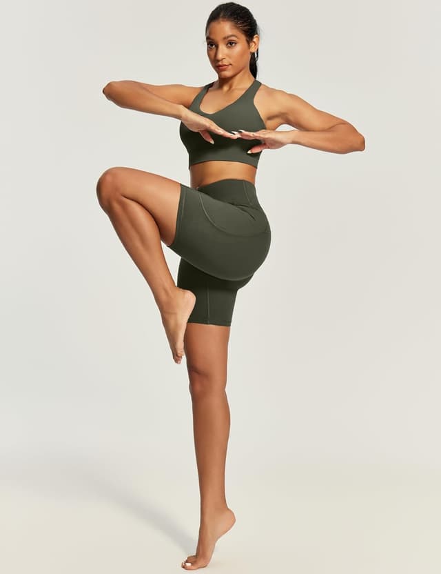 Detalle de IUGA Women’s 6" Biker Shorts with Tummy Control, Pockets, High-Waisted Yoga & Workout Spandex Compression