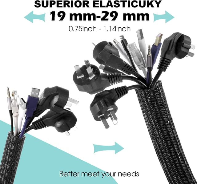 Detalle de AGPTEK selbstschließender Kabelkanal (Durchmesser 19–29 mm), schneidbarer Kabelschlauch 2×1,5 m in Schwarz