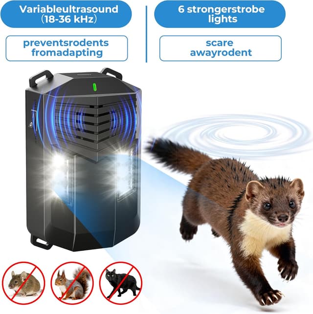 Detalle 2 de Marderschreck Ultraschall mit Blitzlicht 100 m² 📢